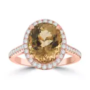 4.31 ct Ladies Round Cut Diamond & Oval Shape Morganite Anniversary Ring