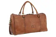 Pierre Cardin Smooth Leather Overnight Bag Luggage Weekend Duffle - Cognac