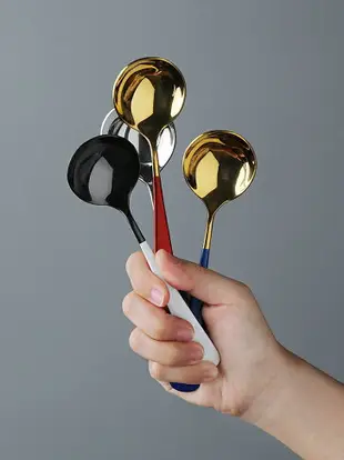 可愛家用304不銹鋼圓頭勺子長柄創意韓式甜品湯匙兒童吃飯勺調羹
