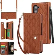 for Samsung Galaxy Z Fold 5 6 Fold 4 Z Fold 3 Luxury Card Slot Phone Holder Leather Wallet Strap Cover Crossbody Cases(for Z Fold 3/Brown)