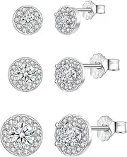 [Dlknp] 3 Pairs 925 Sterling Silver Stud Earrings for Women, Small Stud Earrings for Women Men, 3MM,4MM ,5MM, Sterling Silver, Cubic Zirconia