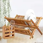 Dish Drainer Drying Rack Bamboo Dishes Drying Rack with 20 Slots 2 Tier Bowl and Dish Holder with Utensil Box Collapsible Bowl and Plate Storage Rack Dish Plate Kitchen Rack for Kitchen Counter