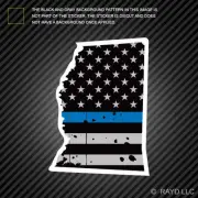 Distressed Thin Blue Line Mississippi State Shaped Subdued US Flag Sticker MS