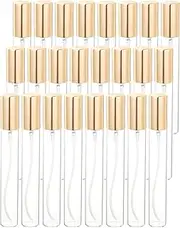 sourcing map 15ml Glass Mini Perfume Bottles, 25Pcs Fine Mist Bottle Refillable Empty Mini Spray Bottles with Aluminized Nozzle for Perfume, Travel Liquid, Essential Oil(Clear/Gold)