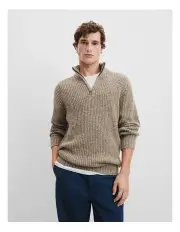 [Country Road] Merino Wool Nep Half Zip Neck Knit in Soft Fern