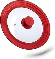Relaxdays 10027987_47 Saucepan Lid Universal, Glass Cover with Silicone Rim & Air Vent, Pots & Pans Ø 20-24 cm, Red