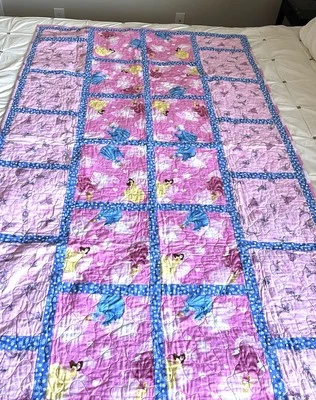 Handmade Disney Princess Quilt, Hand Stitched Binding, Belle, Cinderella 44”x67”