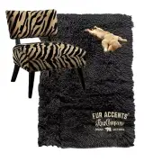 Contemporary Sumptuous Black Shag Rug, Plush Faux Fur, Suede Lining, Made in USA