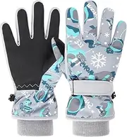 [NEFSO] Kids Winter Snow Ski Gloves Children Snowboard Gloves for Boys Girls, Kids Thicken Snow Mittens-Gray||S