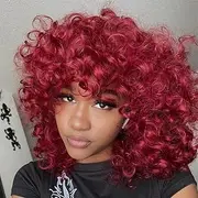 Red Curly Wigs for Black Women Curly Wig with Bangs For Withe Women Kinky Curly Wig Heat Resist Soft Synthetic Fiber Wigs Loose Curly Hair Soft Wigs (Red, One size)