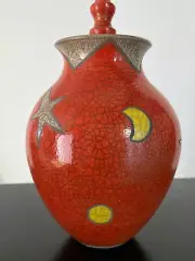 Zion Canyon Raku Graphic Vase Urn Modern