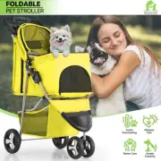 Yellow Foldable Dog Stroller Portable Pet Cat Carrier Cart w/Adjustable Sunshade