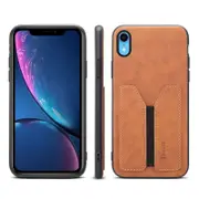 Denior For Apple iPhone XR Leather Case with Elastic Wallet Card Holder Slot Pocket Cover – Brown