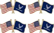 [Generic] US Air force Wings Crossed Double Flag Lapel Pins Small Mini Military Flags Friendship Pin Badge Pack of 4, Alloy Steel, no