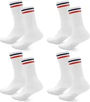 [Smart Sir] Men's Women's Sports Socks 4 Pairs Tennis Socks White Long Cotton Socks White Running Socks Work Socks Black