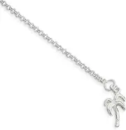 [JewelryWeb] 925 Sterling Silver Solid Polished Palm Tree Anklet Spring Ring Jewelry Gifts for Women - 25 Centimeters