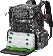 Piscifun Fishing Tackle Backpack with Rod Holders & 4 Tackle Boxes, Outdoor Fish