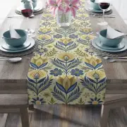 Yellow and Blue Nordic Floral Table Runner, Scandinavian Home Decor