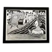 Bird Dreams Noise Illustration Original Pen Ink Drawing by Poxodd Zine Synth Art