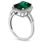 Lab-Created Emerald and White Sapphire Ring in Sterling Silver