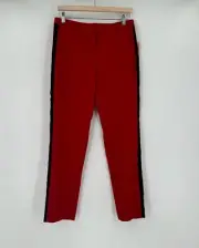 Narciso Rodriguez Womens Red Poly Black Side Stripe Ankle Trouser Pants Sz 4 NWT