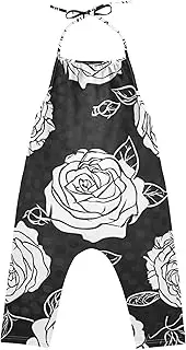 [Joisal] Infant Baby Jumpsuits Girls Toddler Romper Halter Backless Summer Fashion White Roses Black Leaves 12m, White Roses Black Leaves, 1T, White Roses Black Leaves, 1T