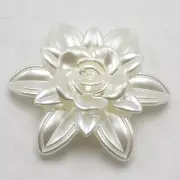 8 Ivory Acrylic Large Pearl Rose Flower Beads Cabochons 55mm 2-Hole Button Bead