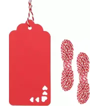 Red Gift Tags, 100PCS Red Paper Gift Tags with String, Hollow Heart Gift Tags, B