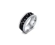 Stainless Steel Rotating Chain Ring Men Fashion Jewelry - Silver+Black