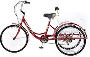 Tricycle for Adults, Three-Wheeled Bicycles 3Wheel+Seat Backrest 7 Speed Bicycle Outdoor Sports Adult Tricycle for Seniors Women Men Red