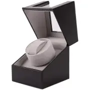 Automatic Single Watch Winder, in Wood Shell and Black Leather/Carbon Fiber L...