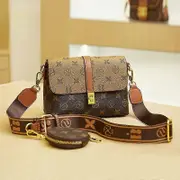 KUROYABU Luxury Designer Bag Business Small Women's Bag Classical Leather Bag 2-IN-1 Wide Shoulder Bag Fashion Crossbody Bag Yellow coffee