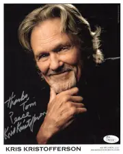 KRIS KRISTOFFERSON HAND SIGNED 8x10 COLOR PHOTO AWESOME POSE TO TOM JSA