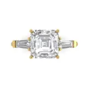 14K Yellow Gold Three-Stone Promise Ring, 3 ct Asscher Cut Simulated Diamond