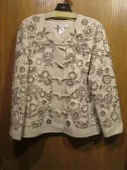 Oscar de la Renta Ivory Wool Blend Metal Embellished Jacket Size 6 NEW $5550