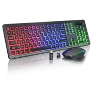 Wireless Keyboard and Mouse Combo RGB Backlit Rechargeable 2.4Ghz Quiet 108 Keys