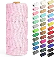 Macrame Cord 3mm x 109Yards (328Feet), Natural Cotton Macrame Rope - 4 Strands Twisted Macrame Cotton Cord for Wall Hanging, Plant Hangers, Crafts, Gift Wrapping and Wedding Decorations, Light Pink