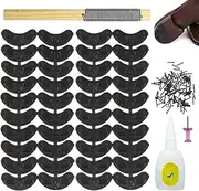 Heel Plates 40 PCS Rubber Shoes Heel Taps Tips Repair Pad Replacement Sets for Boots and Shoes with Nails Glue Rasp Tool(Black), Black, Medium