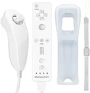 FISUPER Remote Controller with Motion Plus for Wii, 2 in 1 Remote with Nunchuck Controller Compatible with Wii Wii U Console (White)