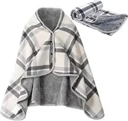 [JEMPET] Fleece Wearable Blanket with Buttons - Comfy Poncho Throw Flannel Blanket Shawl - Plush Sleeveless Blankets for Women & Men