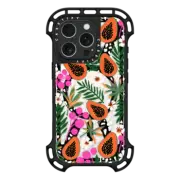 iPhone 16 Pro Ultra Bounce Case MagSafe Compatible Papaya Tropical Summer Fruit and Palm Leaves Pattern