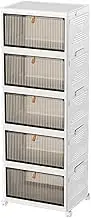 18L Stackable Storage Bins with Lids Transparent Magnetic Doors 5 Layers Folding Plastic Utility Cabinet Organisers on Wheels Space Saving Storage Solution