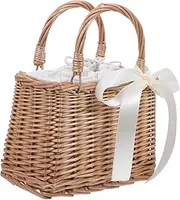 JECOMPRIS 1Pc Rattan Woven Basket with Handle Decorative Flower Storage Container for Home and Garden Rustic Farmhouse Style Lightweight and Versatile for Weddings and Events