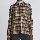 NWT Everlane Womens Flannel Shirt Small Plaid Shacket Boxy Button Front Brown