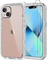Annymall for iPhone 13 Mini Case with 2 Screen Protector,Shockproof Drop Protection Full Body Heavy Duty 3 Layer Military Rugged Durable Phone Cover for Apple iPhone 13 Mini 5.4" (Clear)