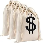 Apipi 3 Pack 11.4 × 15.3 Inches Large Canvas Money Bag Pouch with Drawstring Closure- Canvas Cloth Dollar Sign Carrying Sack for Toy Party Favor, Bank Robber Pirate Cowboy Cosplay Theme Party