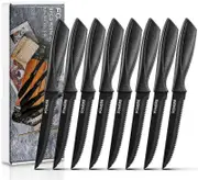2025 8 Set Stainless Steel Serrated Black Steak Knife for Christmas Dinner
