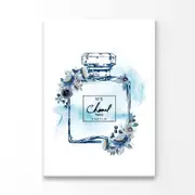 Blue Splash with Perfume Bottle Print 100% Australian Made 90x120cm (Stretched Canvas)