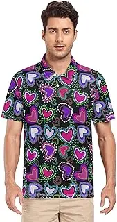 [ZZXXB] Love Heart Geometry Print Men's Polo Shirts Short Sleeve Quick Dry Athletic Outdoor Sports Golf Shirts S-XXL