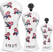 Golf Wood Head Covers Driver Cover 3 Wood Headcover Hybrid Head Covers Embroidery White USA American Flag Birdie Design Golf Club Headcovers Leather Hand-Made Wood Head Cover for All Golf Wood Clubs